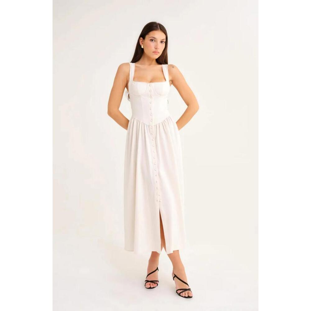Rumored Antonette Midi Dress in Cream, XS